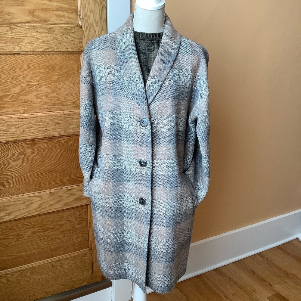 EILEEN FISHER Wool Alpaca Plaid Long Coat Size M